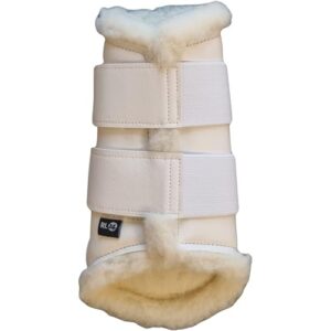 Pferdegamaschen mit weichem Teddyfutter und Klettverschlüssen, anatomisch geformt und stoßabsorbierend, für Pferde in weiß, Größe M