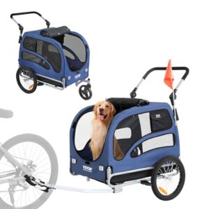 VEVOR Hundeanhänger 2in1 Fahrradanhänger und Kinderwagen für Hunde, robuster Stahlrahmen, wasserfestes Gewebe, transparente Vordertür und Reißverschluss