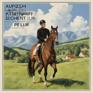Ein Reiter auf einem Pferd zeigt die Anwendung einer Aufziehtrense, mit freundlichem Pferd und strahlendem Reiter in idyllischer Landschaft.