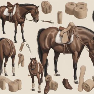 Pferd mit Bandagen um die Beine - Reitschutz und Gesundheit