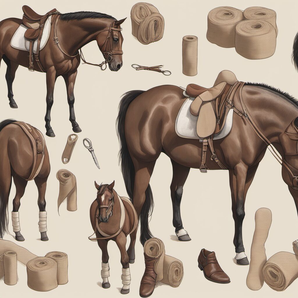 Pferd mit Bandagen um die Beine - Reitschutz und Gesundheit