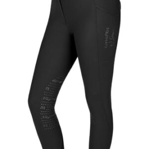 Equinate Damen Reithose Romy - Elegante Reithose mit Kniebesatz, Grip, Handytaschen und Glitzerapplikationen. atmungsaktiv, elastisch, rutschfest 40 Schwarz.