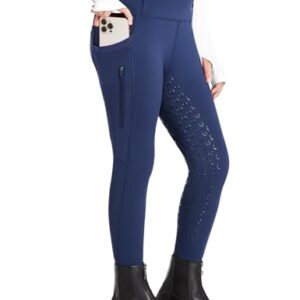 FitsT4 Sports Kinder Reithose Mädchen Reitleggings Silikon Vollbesatz Hohe Taille Reiten Hosen mit 2 Seitlichen Reißverschluss Taschen und Gürtelschlaufen