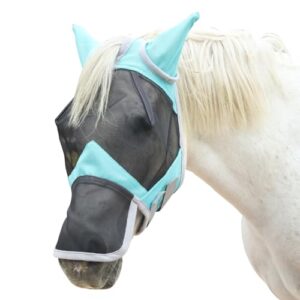 Gallopoff Fliegenmaske für Pferde mit Nasen- und Ohrenschutz, UV-Schutz und atmungsaktivem Mesh, ideal für Sommerweide oder Stall.