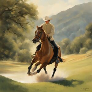 Reiter mit Hackamore in einer wunderschönen Landschaft