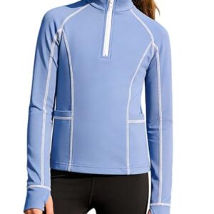 Reit-Shirt für Mädchen, Top mit hohem Kragen und langen Ärmeln, T-Shirt für Sport, Training und Pilates, lila Farbe