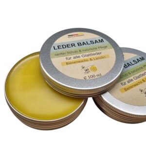 Natürlicher Lederbalsam aus eigener Bio-Imkerei, mit Bienenwachs, Lanolin und Olivenöl, für alle Glattlederarten, farblos, 100 ml Dose.