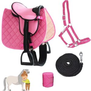 My Sweet Pony Kinder Shettysattel-Set Bella Rose, Halfter, Führstrick und Bandagen für Pony und Pferd - Ideal für erste Reitversuche