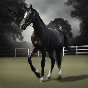 Bild eines Pferdes mit Reflektoren in der Dunkelheit, zum Thema Reitsport und Pferdesicherheit