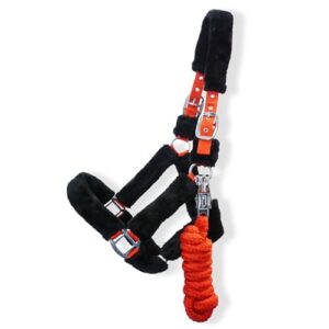 Pferde Halfter und Strick Fellhalter mit Führstrick, passend für Pferde aller Größen und Arten, mit weichen Fellen an Nasen und Genickriemen