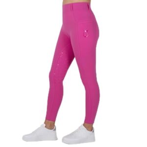 Vibrante pink Reitleggings mit weißem Herzen-Muster und hohen Gürteln für Damen