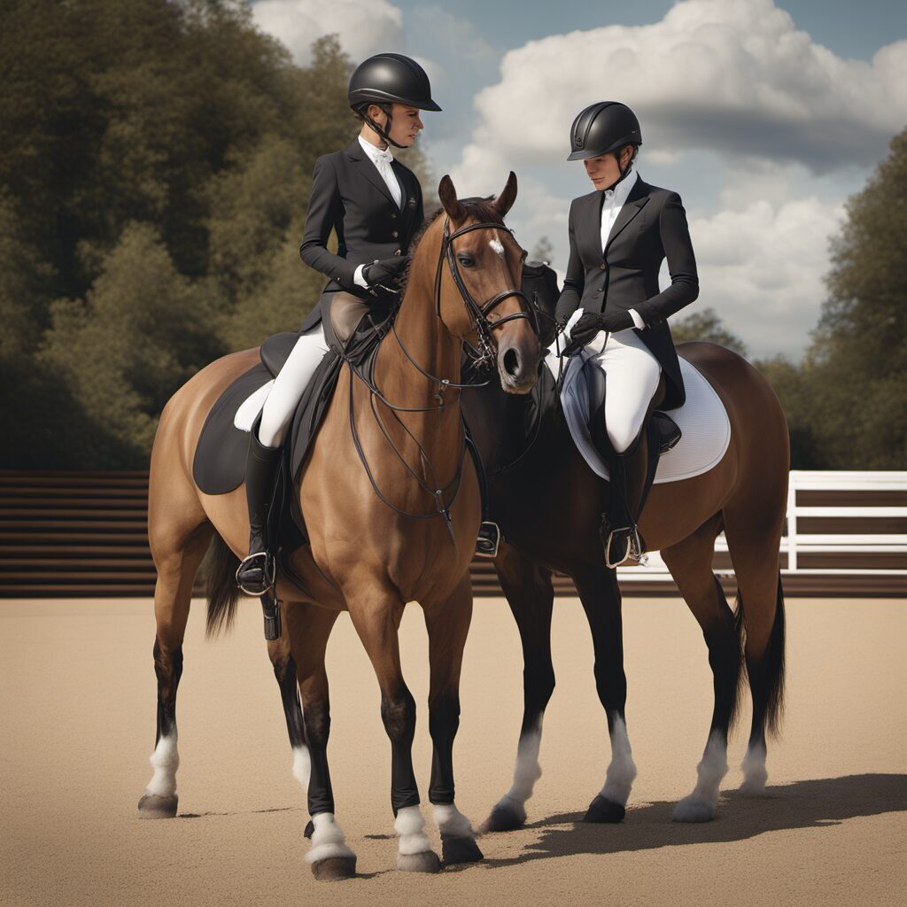 Elegante Turnierjacken für Damen aus hochwertigen Materialien von Marken wie 4Riders, Equitheme und ELT.