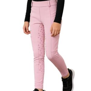 Yeahdor Mädchen Kinder Reithose Pferde Reitleder Hose Pferdeausbildung Strumpfhose Volles Sitz Reithose Rosa 110-116