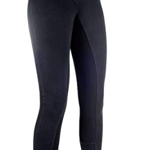 HKM Kinder Reithose - Basic Belmtex Grip 3/4 Besatz Damen Hose, Schwarz/Schwarz, 152 EU, hochwertige Reithose mit atmungsaktiven Materialien und sicherem Sitz