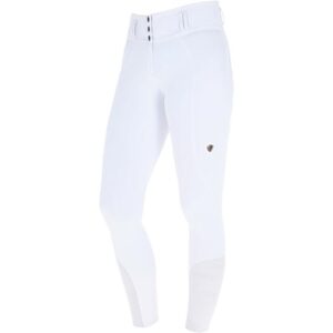Covalliero Damen Reithose Silikon Vollbesatz High Waist FS26 in Weiß - atmungsaktive und elastische Reitleggings für Frauen mit Vollbesatz und Handytasche