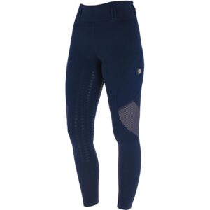 Damen Reitleggings mit Silikon Vollbesatz und Mesh-Einsätzen für Frühling & Sommer, dunkelblaue Reithose, Größe 38/40