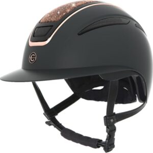 Covalliero Reithelm Elite Polo für Damen und Kinder, stoßfest mit Poloschirm und Belüftung sowie Disc-System, in roségoldfarbene Ausführung für Kopfrunden von 56 bis 58 Zentimetern