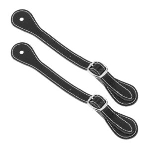 Zwei verstellbare schwarze Sporenriemen aus Leder für Reiter, ideal für Western-Events oder das tägliche Reiten.