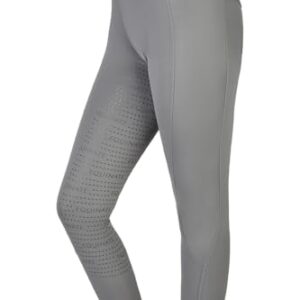 Bequeme Reitleggin für Damen, 4-Fach-Stretchstoff, rutschfester Silikonvollbesatz, Grip Handytasche und Gürtelschlaufen, atmungsaktiv und elastisch, 38 Grau