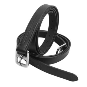 Verstellbarer Steigbügelriemen aus Leder mit Edelstahlschnallen für Dressur und Springreiten - 145 cm lang, schwarz