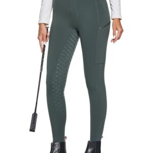 Damen Winterreitleggings Fleece Reithose Silikon Vollbesatz Reithose mit Reißverschluss-Taschen und Gürtelschlaufen, Grau, XS