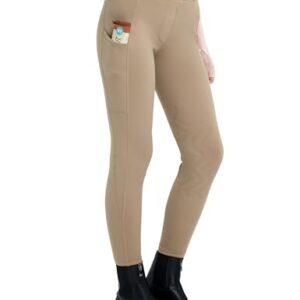 Kinder Winterreithose mit Silikon Kniescheibe und Handytasche, khaki Farbe, ideal für Pferdesport und Reiten