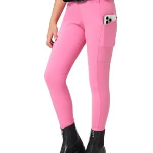 Reithose für Kinder und Mädchen, Rosa, XS, mit Silikon-Vollbesatz, Reitenhosen für Mädchen, Sommer-Reitkleidung