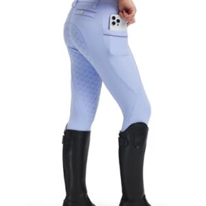 Reitleggings Reiten Hosen Elastische Reiterhosen mit 2 Seiten Taschen und Gurtel schlaufen, silikon besetzt, Reitbekleidung fur Madden