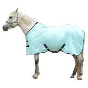 Gallopoff Fliegendecke für Pferde, atmungsaktive Sommerdecke mit UV-Schutz und Kratzschutz, mit verstellbarem Brustverschluss, Kreuzgurt und Beinschnüren