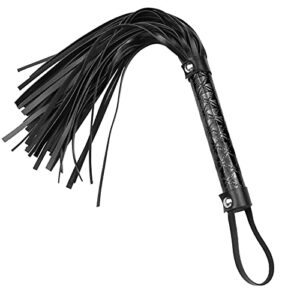 Schwarze Pferdepeitsche aus Leder mit Fransen, ideal für Pferdetraining und -sprung