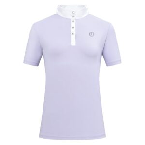 Damen Turniershirt, kurzes Reit-Shirt mit Stehkragen und Strass-Logo in Blauregen Farbe