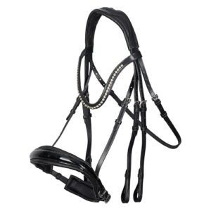 Kandarenzaum von Imperial Riding, schwarz Lack-Chrystal, für Dressur und Turnierauftritte geeignet, anatomisch geformtes Genickstück und Nasenriemen für optimalen Druckausgleich und hohen Tragekomfort