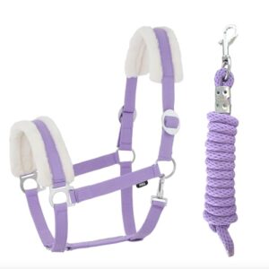 JA Horse JA4003 Kunstfell Halfter Führstrick Set mit Karabinerhaken verstellbar, Pferdehalfter für Ponys und Holzpferde