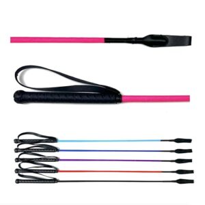 JA Horse Springgerte Springstock Reitgerte Pferd Peitsche mit Lederoberteil Gummigriff und Handgelenkschlaufe (pink, 60 cm)
