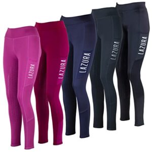 Reitleggings für Mädchen Emilia in Fuchsia, Vollbesatz aus Silikon, 2 seitliche Handytaschen, Kinder Reitbekleidung Größe 176