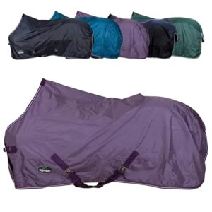 Marengos Regendecke 420D Economic, leichte Pferdedecke für Regen, atmungsaktiv & wasserdicht, Weidedecke mit Kreuzgurten, Outdoordecke für Pferde, 125cm in Pflaume