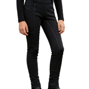 Kinder Reithosen Lang für Pferdeausbildung, Strumpfhosen Leggings für Entspanntes Trailreiten Übung Workout Reitleggings Reitunterteile Sportwear Schwarz