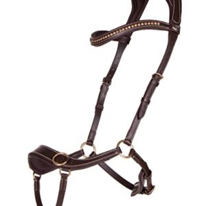 QHP Gebisslose Leder Trense Anatomical für Ponys, brauner Ledertrensen mit anatomischer Formgebung und leichter Reinigung