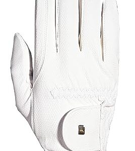 Weißer Reithandschuh mit Griffmuster für verbesserte Traction, hergestellt von Roeckl, geeignet für Winter-Sportarten