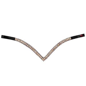 Eleganter Turnier-Look für Pferde - Start Stirnriemen Glitzer mit geschwungenem Diamond Stirnband aus Leder - Schwarz/Schimmer, Full (Warmblut)