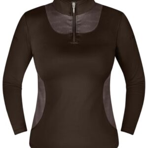 Leichter Funktionsshirt für Damen, atmungsaktive und elastische Materialien, perfekt für Reitsport und Training, langärmelig, Größe XS, Farbe Braun.