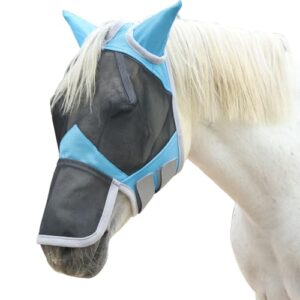 Galoppfliegenmaske für Pferde mit Nasen- & Ohrenschutz, UV-Schutz und atmungsaktivem Mesh, ideal für die Sommersaison.