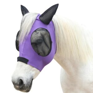 Gallopoff Fliegenmaske für Pferde mit Ohren & Schopfloch - Elastisches Material, atmungsaktiv, leicht, UV-Schutz, weich & passgenau. Lila Cob. Komfortable Fliegenmaske für Pferde zum Training und auf der Weide.