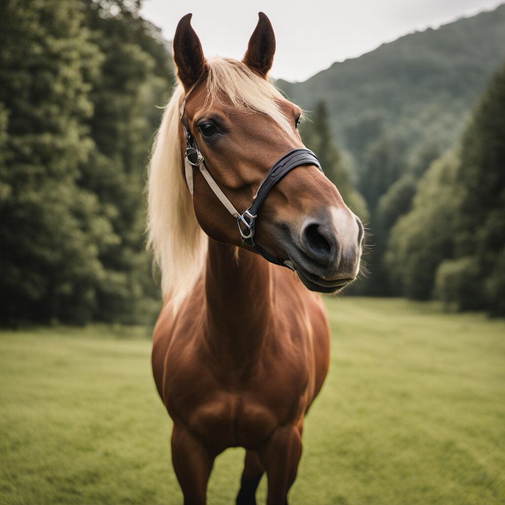 Ein Pferd mit Knebeltrense auf grünem Hintergrund - ein ideales Geschenk für jeden Reiter