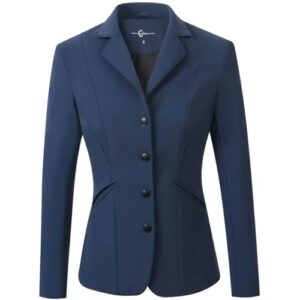 Damen Turnierjacket Competition FS26 in Dunkelblau, perfekte Passform, 4-Knopf-Leiste, 2 Ziertaschen und 2 Reitschlitzen
