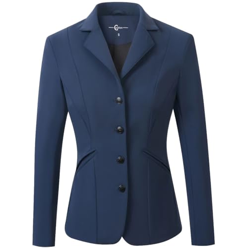 Damen Turnierjacket Competition FS26 in Dunkelblau, perfekte Passform, 4-Knopf-Leiste, 2 Ziertaschen und 2 Reitschlitzen