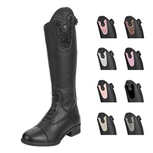 Kinder-Reitstiefel aus Leder mit Derby-Schnürung und Reißverschluss - Komfort-Innensohle und austauschbare Patches - schwarz - 34 S/N