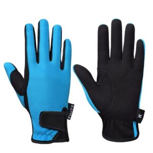 Kinder Reithandschuhe mit Grip und Handgelenksfixierung für Radfahren, Gartenarbeit, Reitsport in 4 Farben: blau, schwarz, hellblau, dunkelblau