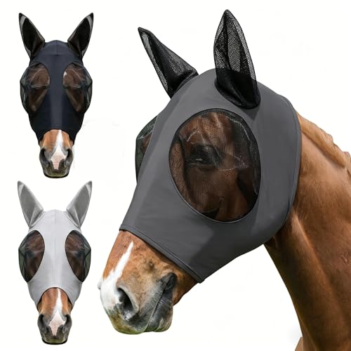 Zwei Stück Fliegenmasken für Pferde, super bequem und atmungsaktiv, elastisches Material, schützt vor Insektenstichen und UV-Strahlung