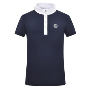 Navyblaues Kinder Turnier-Shirt mit Stehkragen und Knopf, leicht und atmungsaktiv von Imperial Riding für Jungen oder Mädchen zum Reiten oder als Ersatzkleidung